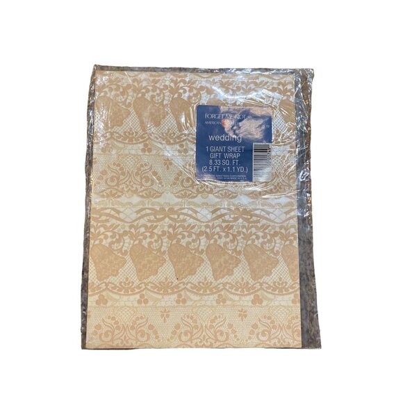 Vintage American Greetings Forget Me Not Wedding Gift Wrap NEW Bells Tulle Beige - Picture 1 of 9